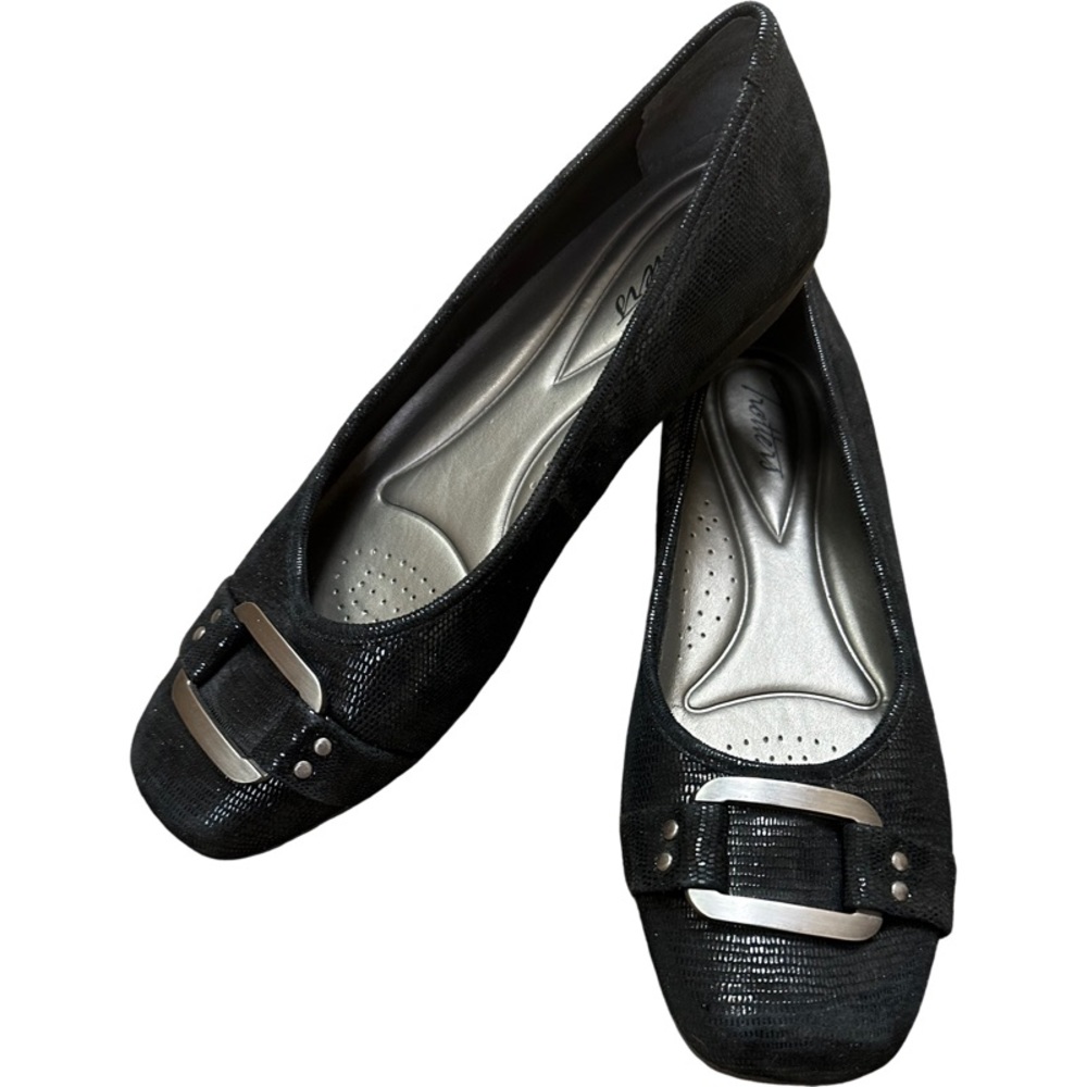 Trotters Sizzle Patent Suede Lizard Printed Leather Ballet Flats